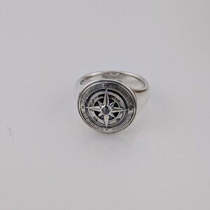 David Yurman Sterling Silver Black Diamond Maritime Compass Signet Ring